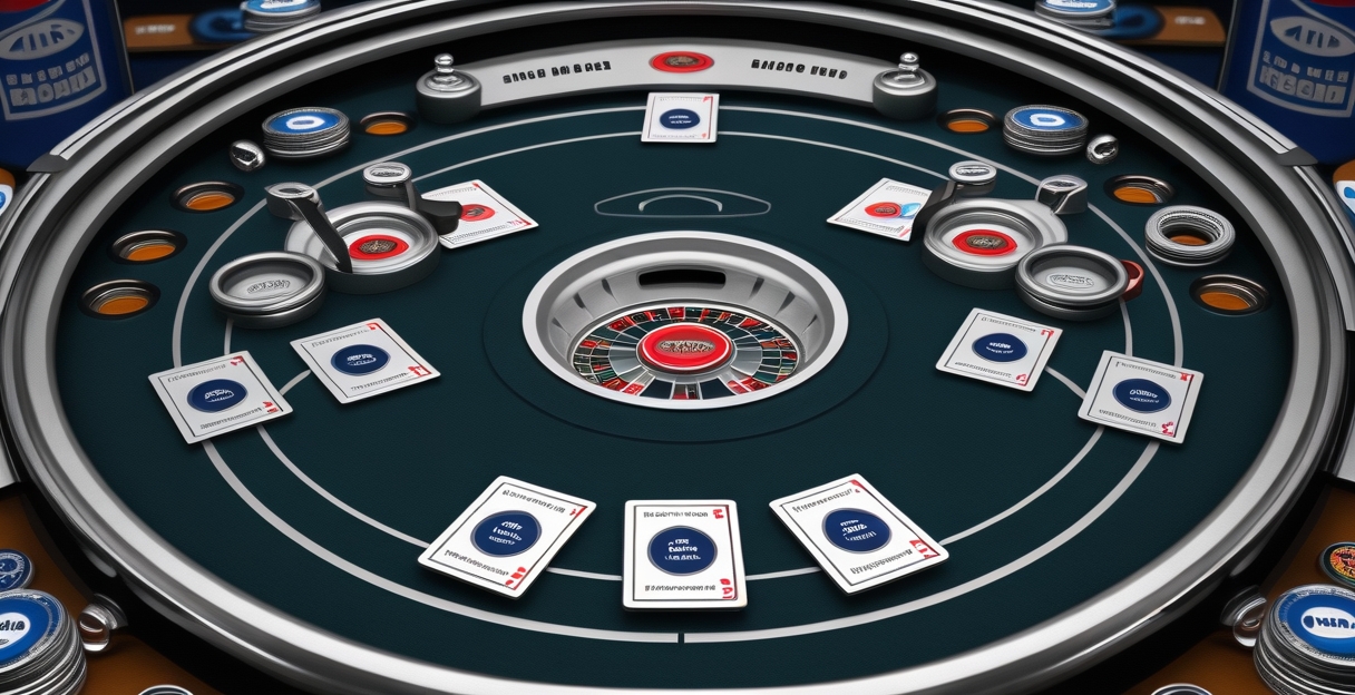 Bàn Three Card Poker với ba lá bài ngửa, ô cược Ante và Pair Plus, chip xanh bạc